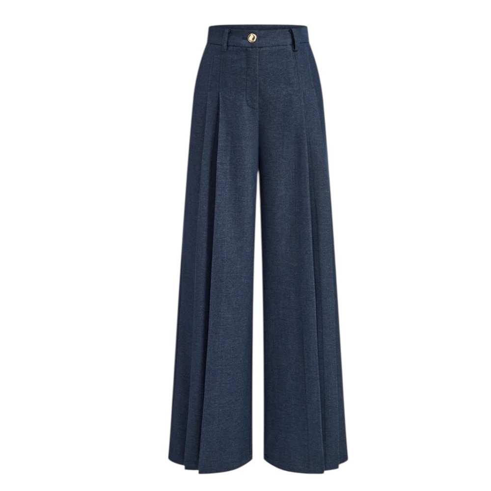 Commense - NWT Mid-Waist Pleated Wide-Leg Pants Blue Sz L